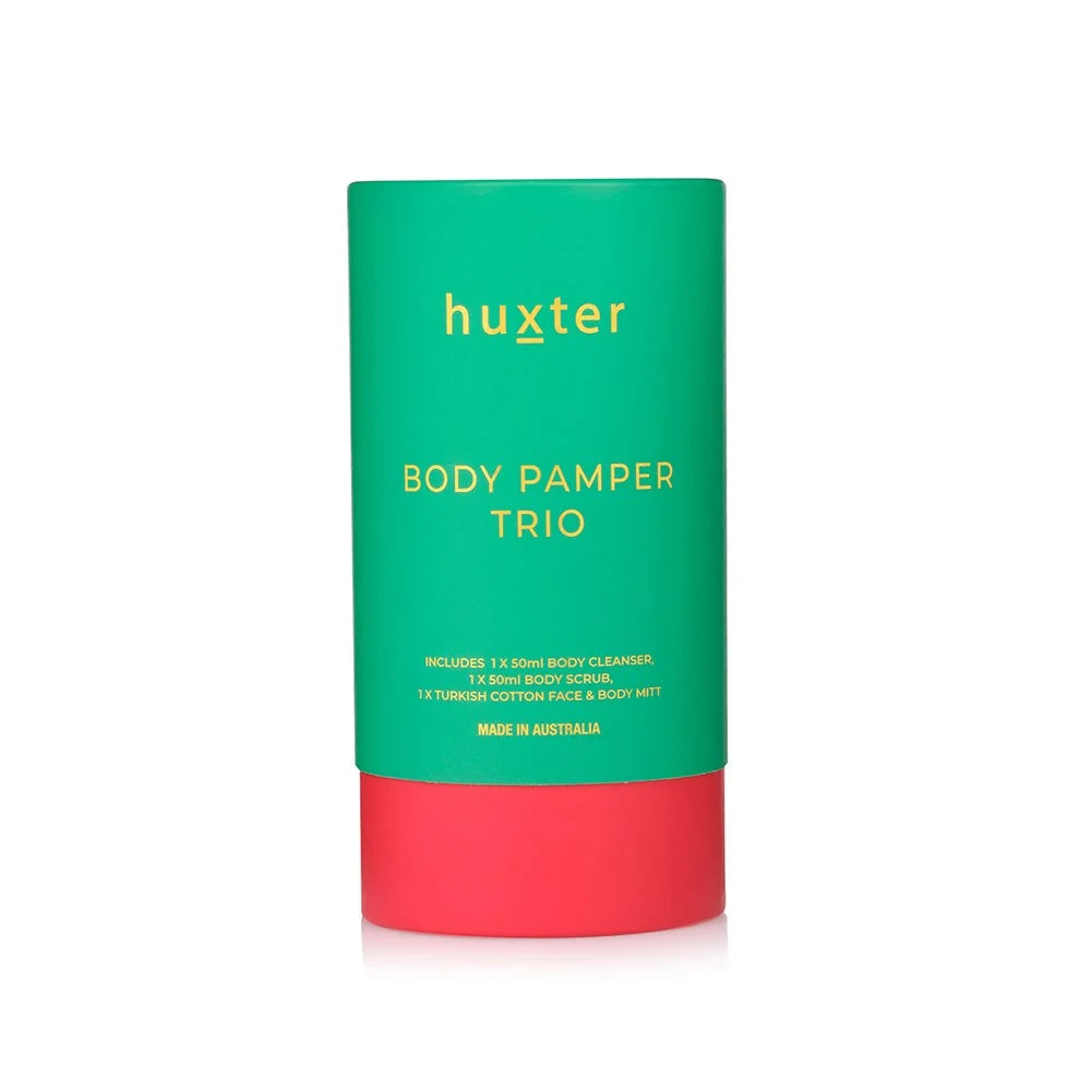 HUXTER Body Pamper Trio - Emerald Green with Bright Pink